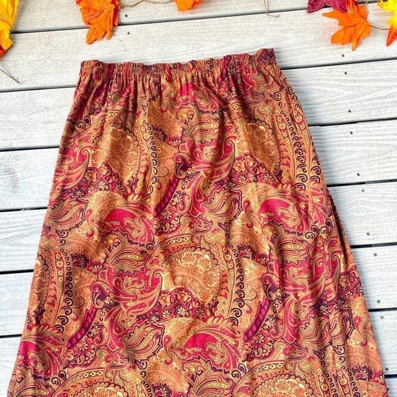 Woman’s Orvis Rich Fall Paisley Print Front Pleated Maxi Skirt Size 16 Petite - Picture 8 of 10